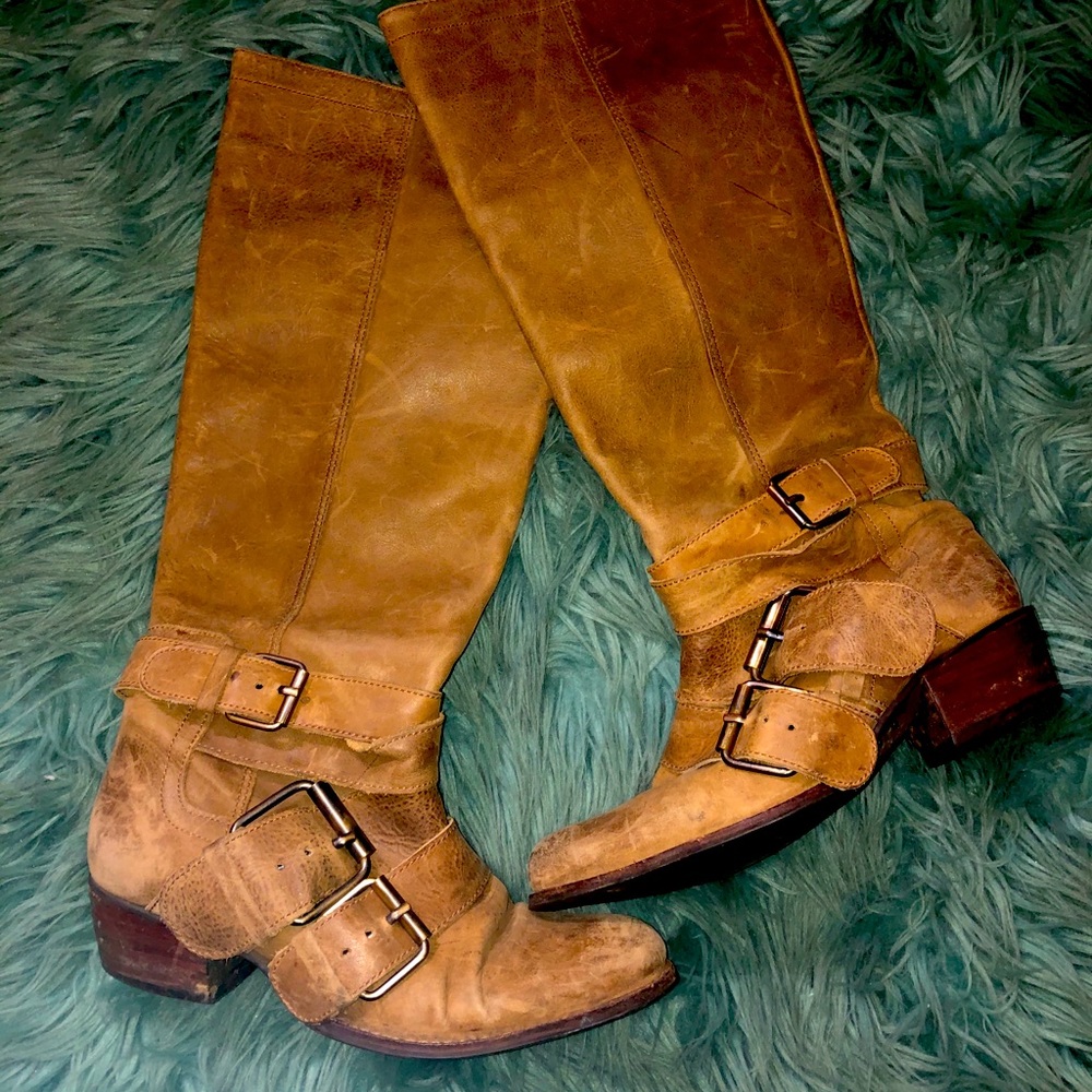 Leather knee high riding boots